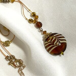 Amber Colored Swirl Murano Italian Glass Pendant Necklace